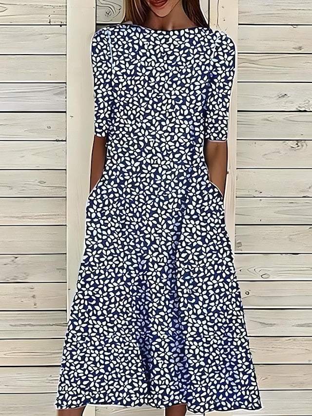 Coastal Bloom Mid-Length Klänning Med Blommönster