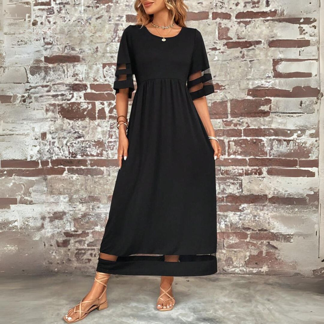 Aubrey Midi Dress Med Flytande Kjol Svart