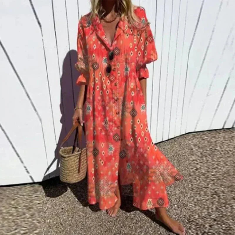 Beachcomber Boho Klänning Djup V-ringning Löst Sittande Polyester