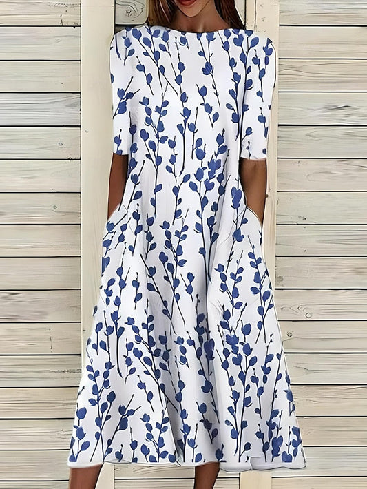 Coastal Bloom Mid-Length Klänning Med Blommönster