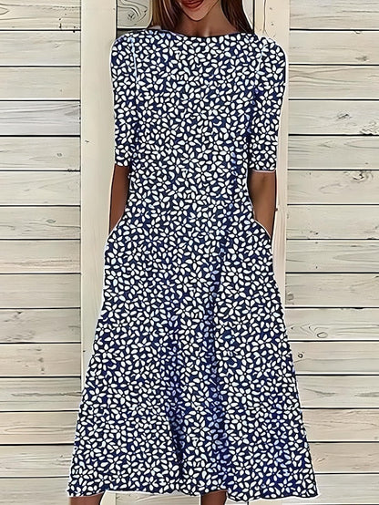 Coastal Bloom Mid-Length Klänning Med Blommönster